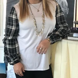 White and B&W Plaid Long Sleeve Shirt